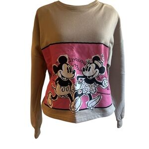 Disney Mickey and Minnie Tan Pink  Graphic Sweatshirt Size S NWT